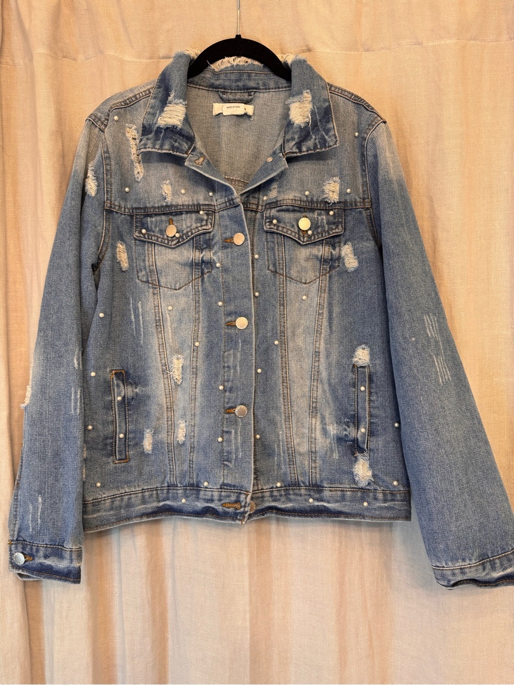 Ci Sono Pearl Distressed Denim Jacket Medium Wash S Like New